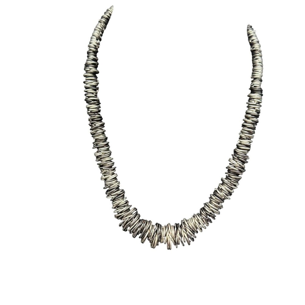 Vintage Coiled Piano Wire Statement Necklace Silver Tone Edgy Ethnic